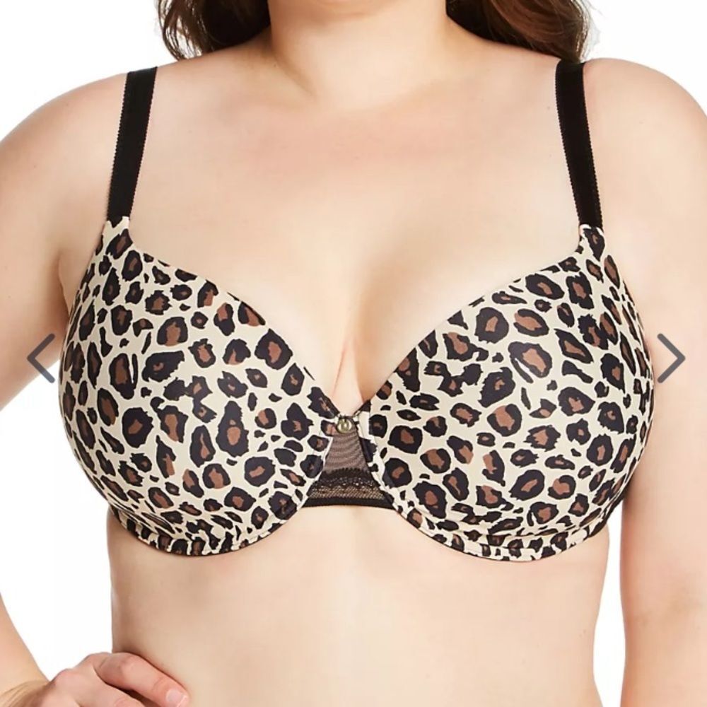 Chantelle Black & Tan Leopard‎ Print T Shirt Underwire Bra 36DD